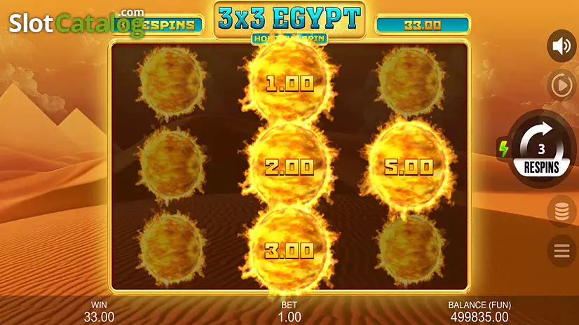 3x3 Egypt: Hold the Spin Bonus Gameplay Screen