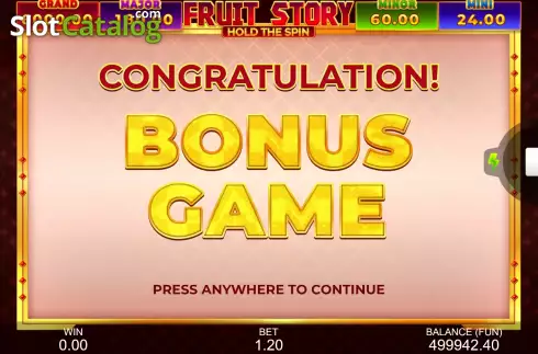 Bonus Game Win Screen. Fruit Story: Hold the Spin slot