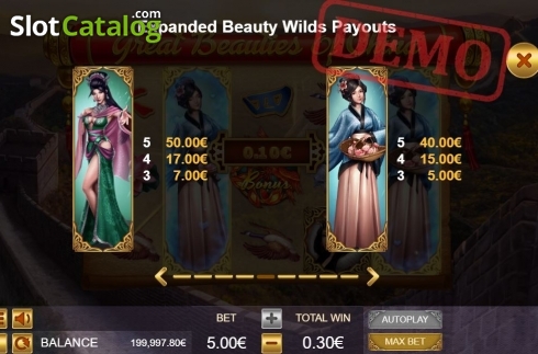 Paytable 2. Great Beautiies Of China slot