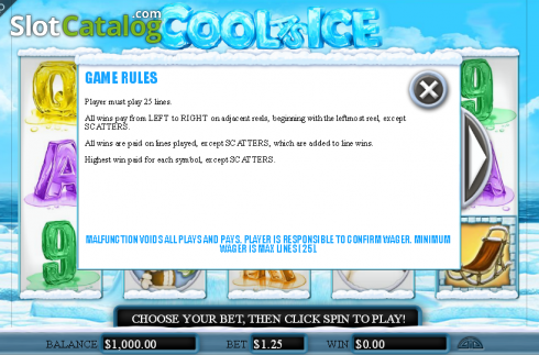 Paytable 1. Cool As Ice slot