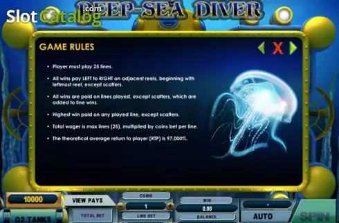Tabla de pagos 1. Deep Sea Diver Tragamonedas 