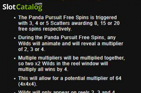 Paytable. Panda Pursuit slot
