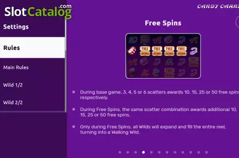 Free Spins screen. Candy Carnival slot