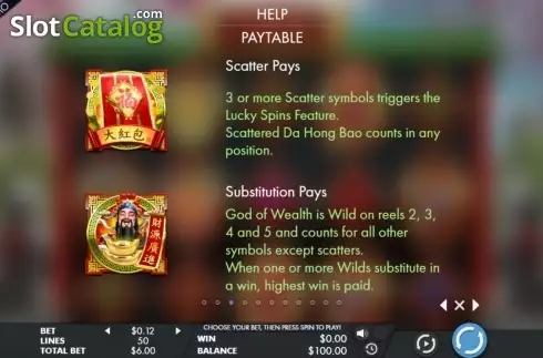 Paytable. Da Hong Bao slot