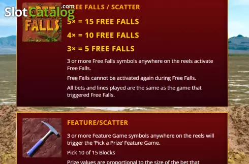 Features screen. Falling Fossils slot