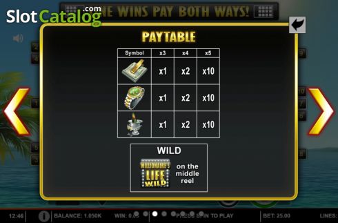 Paytable screen 2. Millionaire’s Life slot