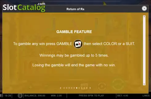 Risk game screen. Return of Ra slot