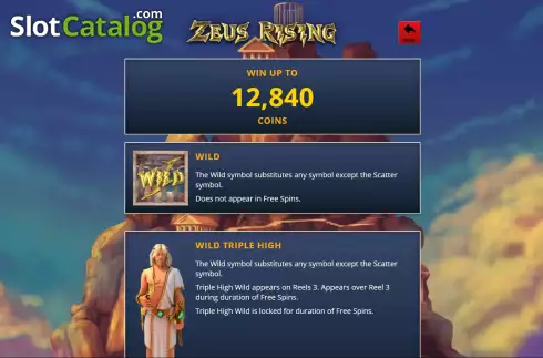 Feature Screen. Zeus Rising (Genii) slot