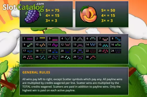 PayTable - PayLines screen. Triple Berry Wild slot