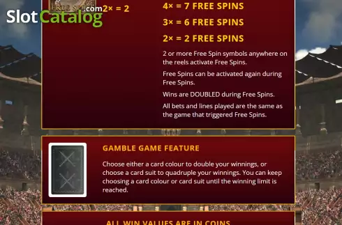 Game Features screen 2. Age of Gladiators slot