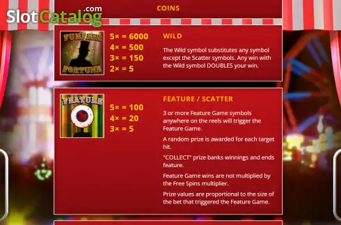 Features screen. Funfair Fortune slot