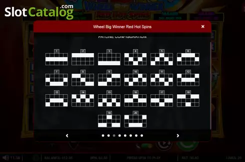 Paylines screen. Wheel Big Winner Red Hot Spins slot