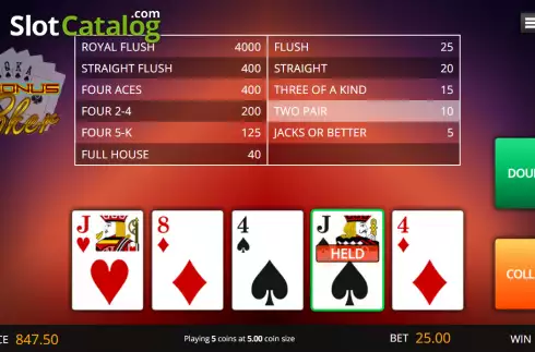 Bildschirm2. Bonus Poker (Genii) slot