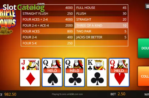 Ekran3. Triple Double Bonus Poker yuvası