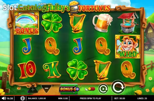 Reels screen. Finlay's Fortunes slot