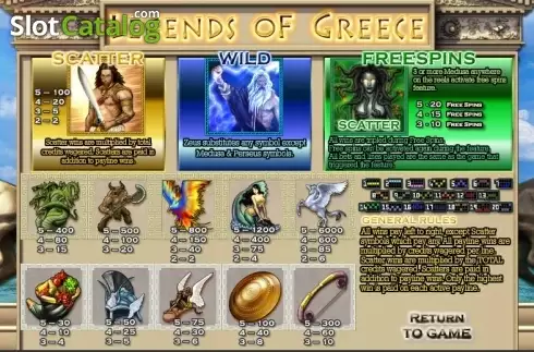 Schermo2. Legends of Greece slot