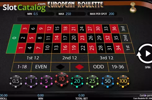 Écran2. European Roulette (Getta Gaming) Machine à sous