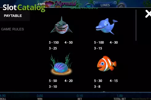 Pay Table screen. Mermaid Beauty (Getta Gaming) slot