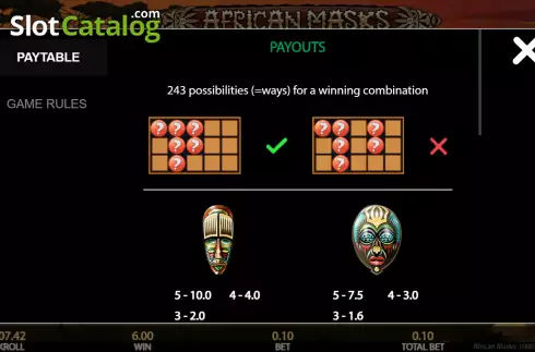 Win ways screen. African Masks slot