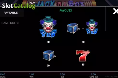 Paytable Screen 1. Jack In A Box slot