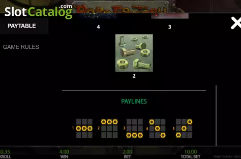 Paylines screen. Robo Factory slot