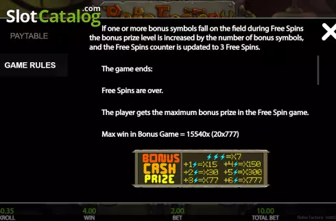 Bonus game screen 2. Robo Factory slot