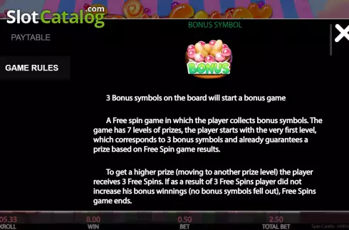 Bonus game screen. Spin Candy slot