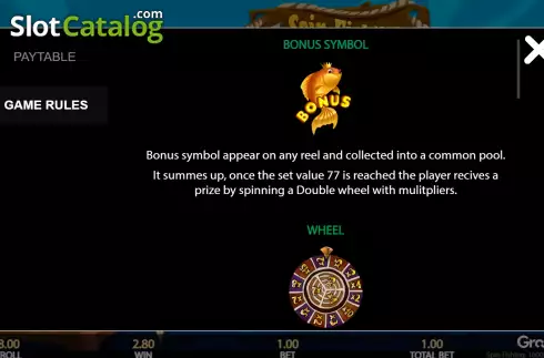 Game Features screen. Spin Fish'in slot