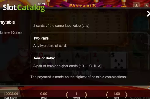 Pantalla8. 10's or Better (Getta Gaming) Tragamonedas 