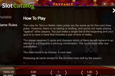 Pantalla9. 10's or Better (Getta Gaming) Tragamonedas 