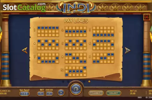 Paylines screen. Indi slot