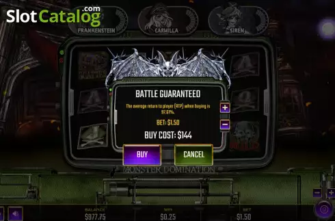 Buy Feature screen. Monster Domination slot