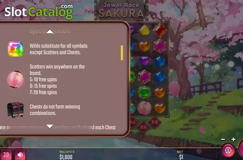 Wild and Scatter Symbols Screen. Jewel Race Sakura slot