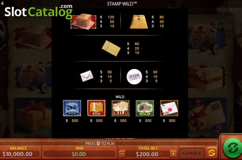 Paytable screen 2. Stamp Wild slot