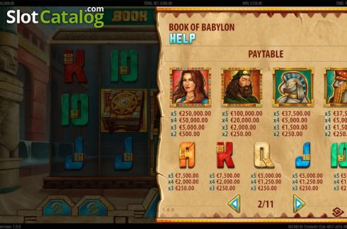 Paytable 2. Book of Babylon slot
