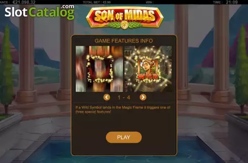 Features Screen. Son of Midas slot