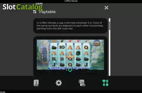 Game Features screen. Griffon Stones slot