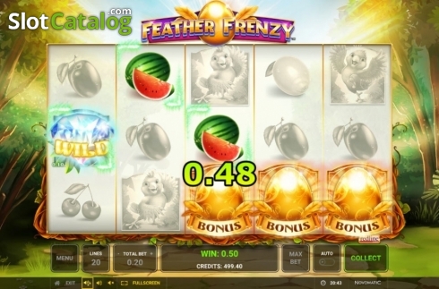 Bonus Game screen. Feather Frenzy slot