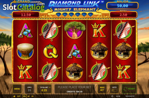 Reel Screen. Diamond Link Mighty Elephant slot