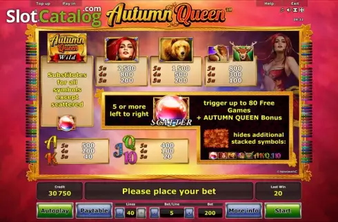 Paytable 1. Autumn Queen™ slot