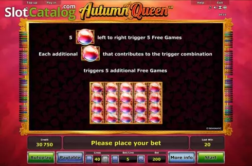 Tabulka plateb 3. Autumn Queen™ slot