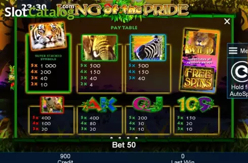 Paytable 1. King of the Pride slot