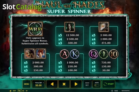Paytable. Haul of Hades - Super Spinner slot