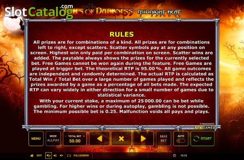 Game Rules. Tales of Darkness Midnight Heat slot