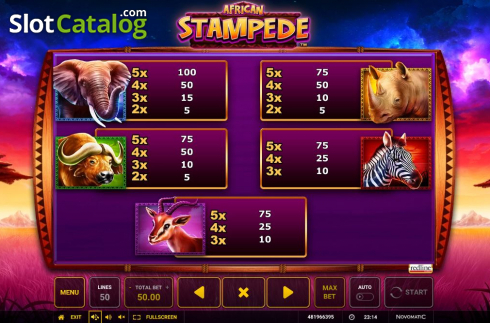 Paytable 1. African Stampede slot