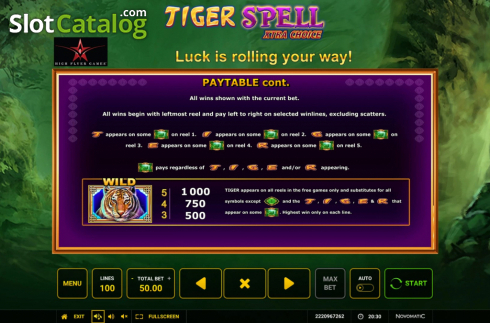 Features. Tiger Spell Xtra Choice slot