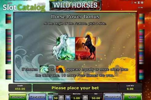 Paytable 3. Wild Horses (Green Tube) slot
