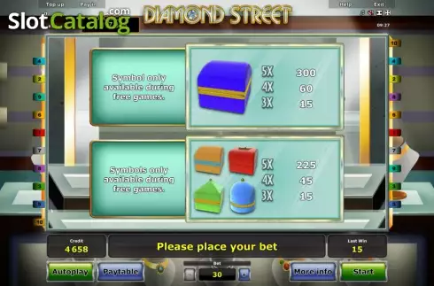 Paytable 2. Diamond Street slot