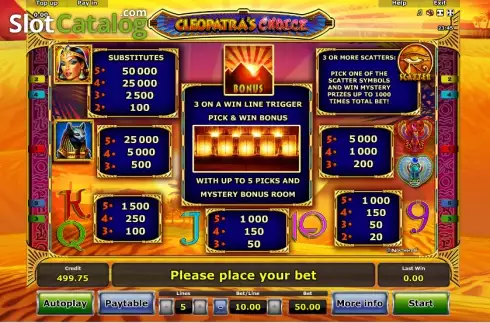 Paytable 1. Cleopatra's Choice slot