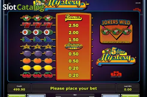 Paytable 1. 5 Line Mystery slot